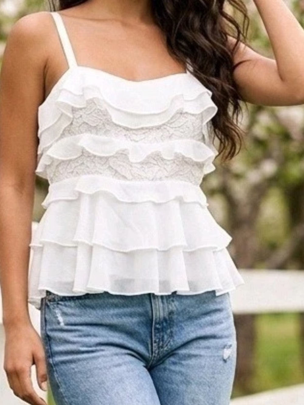 White Ruffle Tiered Top